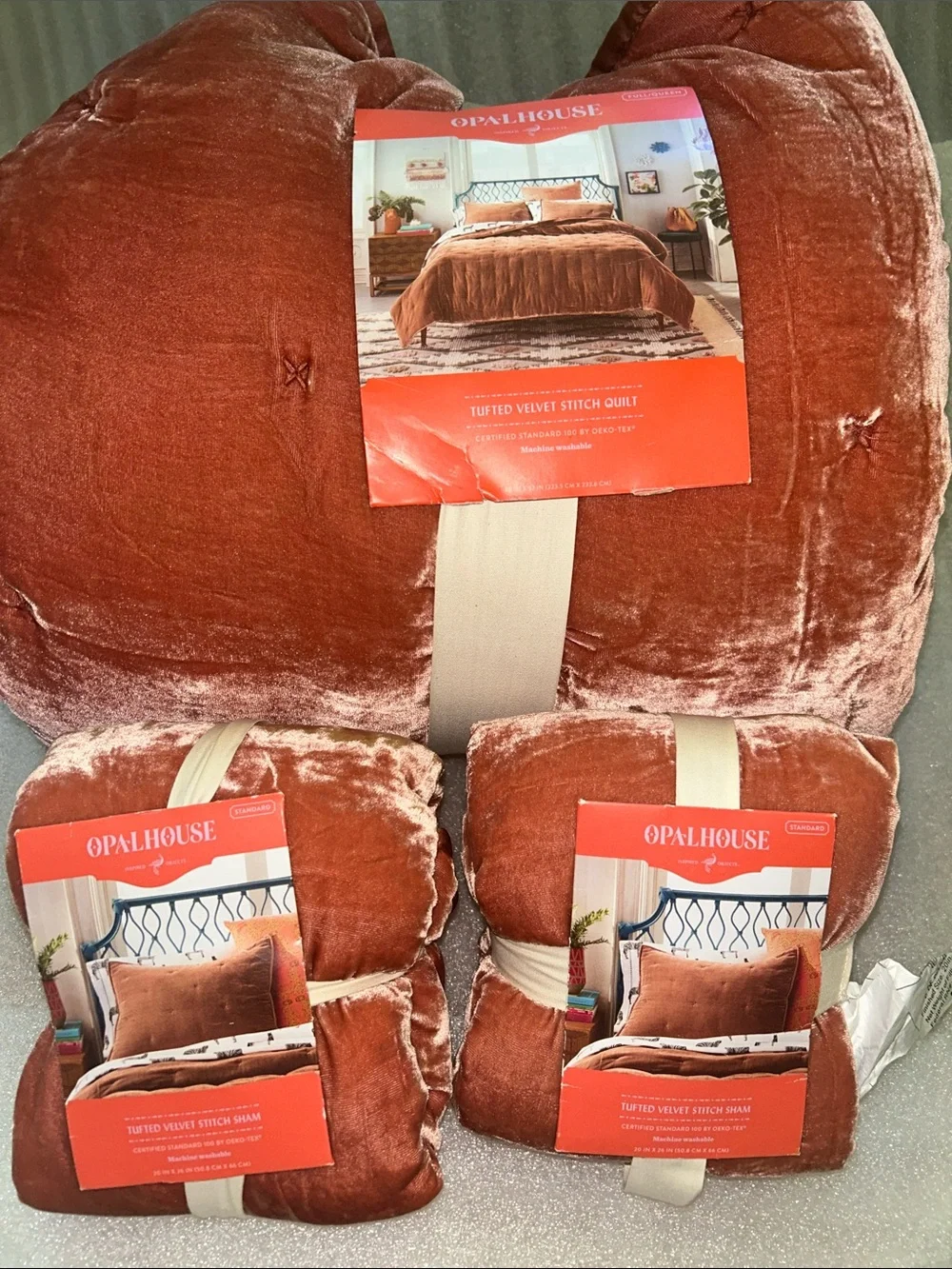 Opalhouse Jungalow F/Q 3-Piece Set , Velvet Tufted Stitch Quilt Set in Bronze